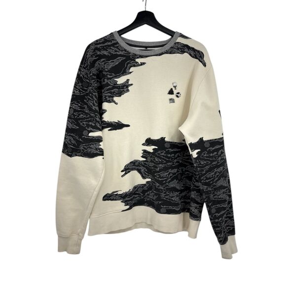 Akoo Sweatshirt Mens Size XL Crew Neck Cream Black camouflage graphicstreetwear - Picture 1 of 13